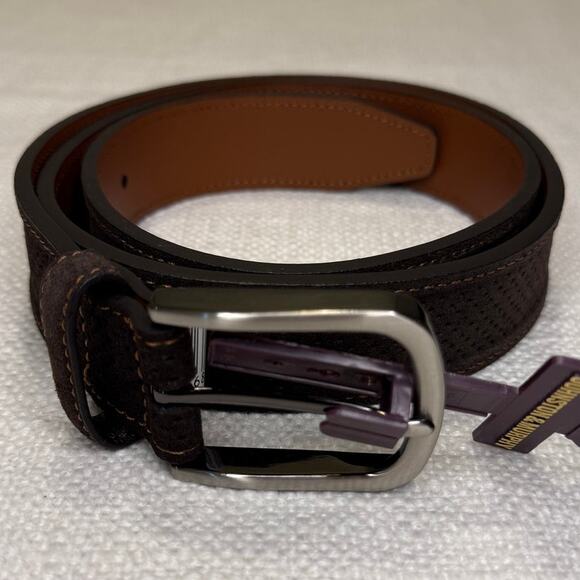 Johnston & Murphy Perforated Suede Leather Belt Brown Sz 38 (Style 75-8020) NWT - Picture 1 of 9